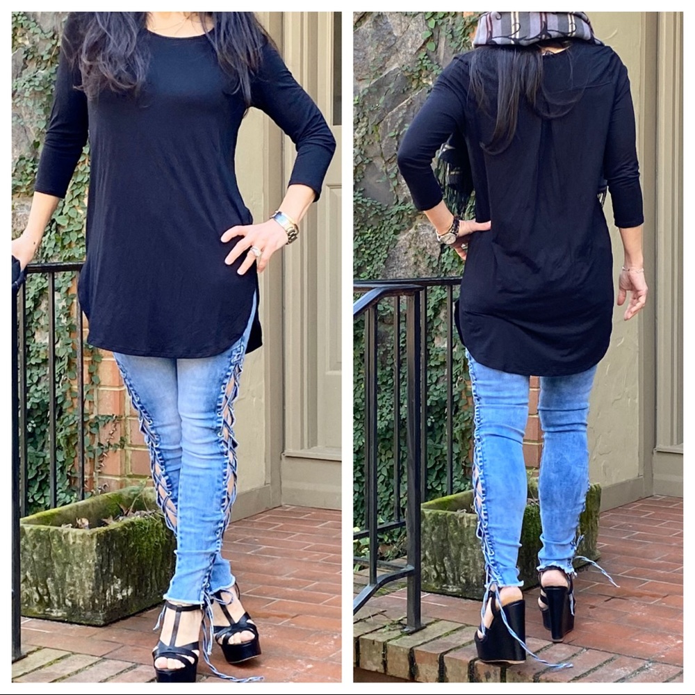 ✨LAST ONE✨Black Modal  Piko 3/4 sleeves Tunic top - Picture 4 of 5